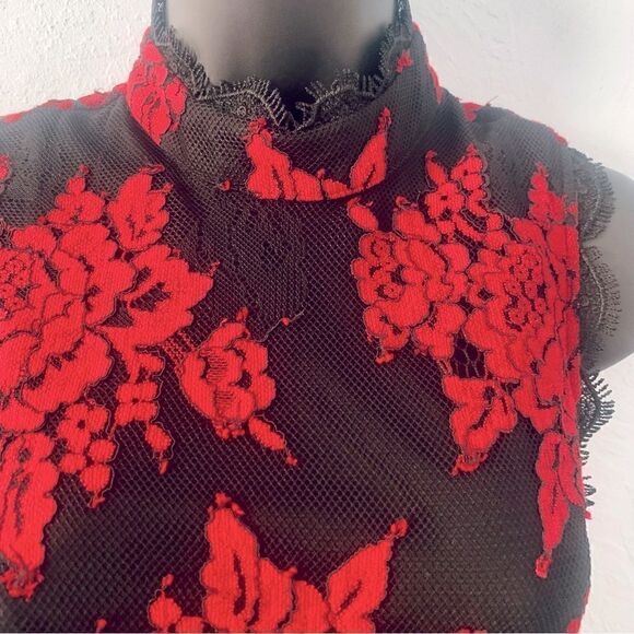 City Studio Black & Red Lace Floral Fit & Flare Dress Size Small - Picture 3 of 15